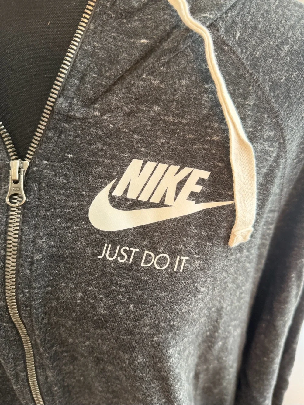 Nike Heathered Charcoal Zip Hoodie with White Swoosh